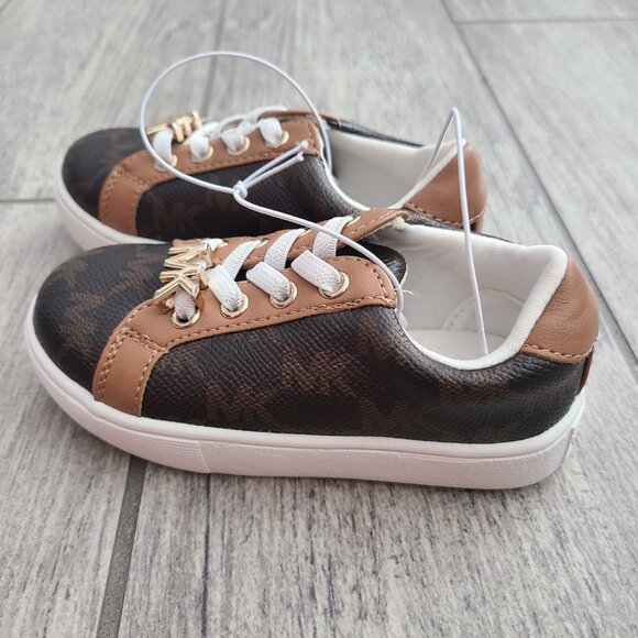 MICHAEL Michael Kors NWT toddlers lace up brown and white sneakers size 6 - Picture 3 of 12